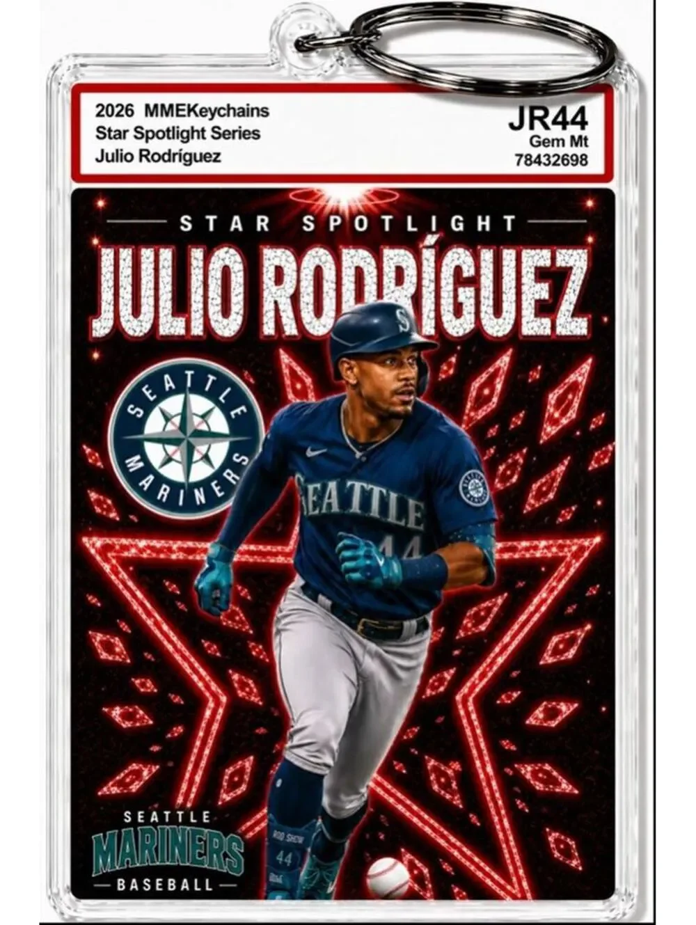 3973 Julio Rodriguez Keychain Red Spotlight Premium Keychain With Nameplate